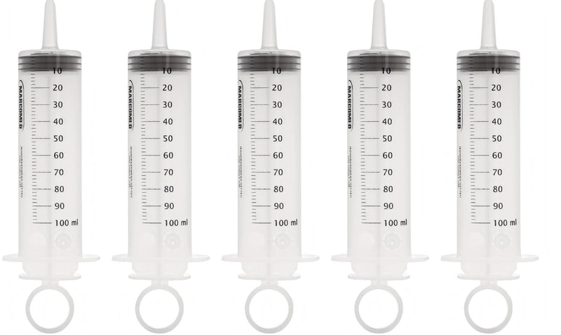 MedixX 5 pieces 100ml syringes set for hobby and DIY. Also as a feed syringe or oil syringe. Syringes are individually sterile packed (5x 100ml syringe) Set 5 x 100ml