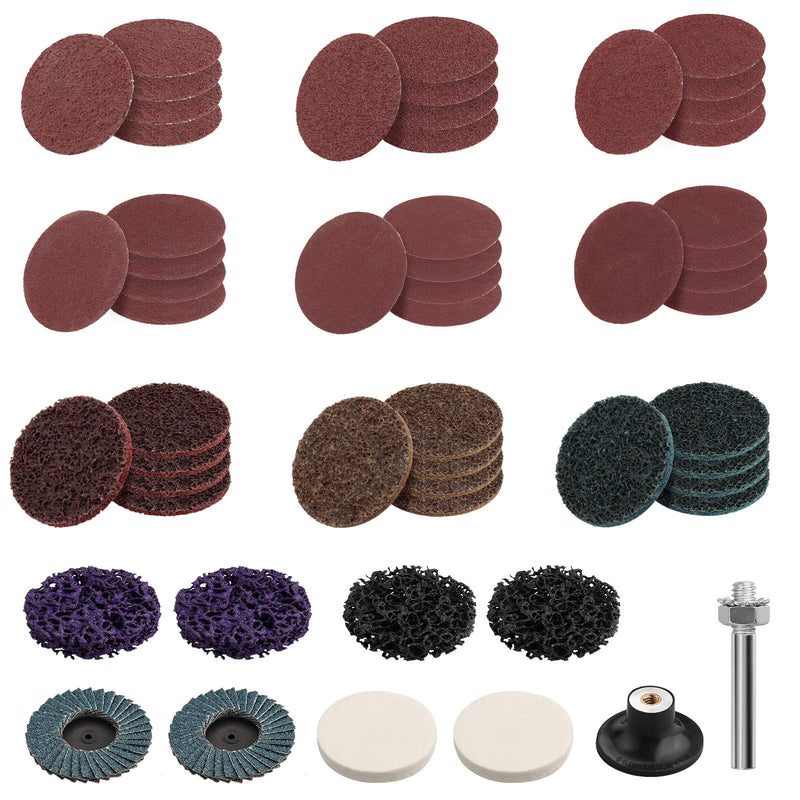 EYPINS 53x sanding discs 50 mm Velcro sand disc, serrated discs, cleaning disc, 2 inch disc pad holder with 1/4 inch shaft & for wood, metal, jewelry deburring, grinding, polishing