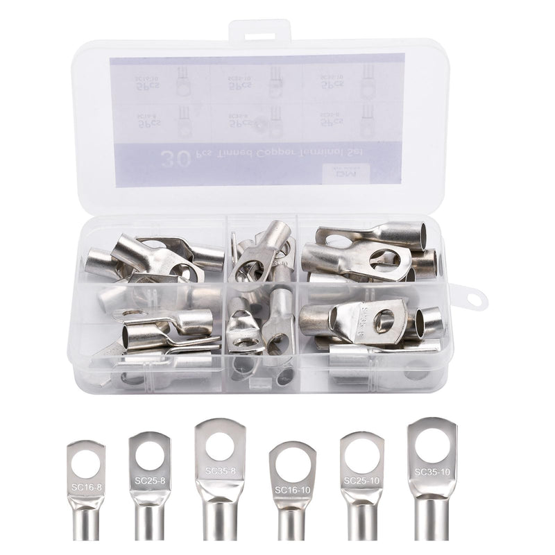 30 pieces cable lugs ring cable lugs M8 M10 tubular cable lugs set 16mm² 25mm² 35mm² M8 M10 copper terminals cable eyelets crimp connectors for vehicles, cars, motorcycles, boats, 30 pieces 16 mm², 25 mm², 35 mm²