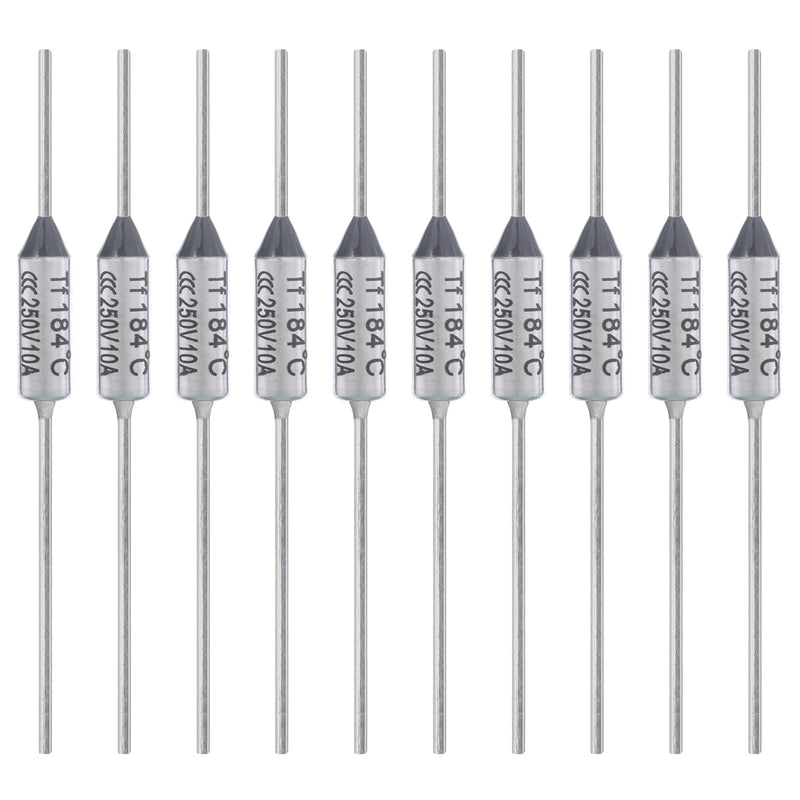 ALLECIN Pack of 10 thermal fuses Tf 184 degrees Celsius 10A 250V AEC184E temperature fuse 184℃ thermal fuses thermal fuses 184°C