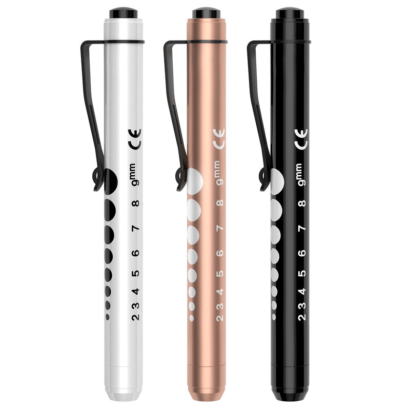 Diagnostic Light Medical Pupil Light, RISEMART Reusable LED Penlight with Pocket Clip as Nurses Doctors Students Penlight(Black, White and Rose Gold) Black, White and Rose Gold