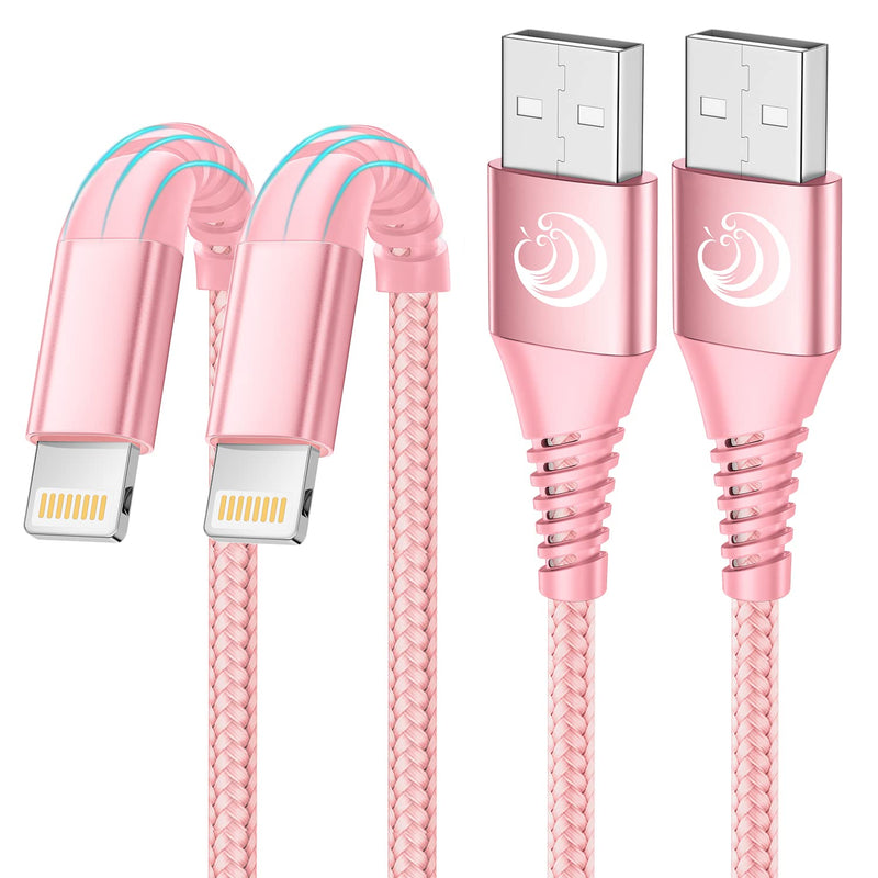 Aioneus iPhone charging cable, Lightning cable [2Pack 2M] MFi certified iPhone cable nylon fast USB charging cable for iPhone 14/14 Pro Max/13/13 Pro/12/12 mini/11/XS/XS Max/XR/X/8/8 Plus/7/7/6s/6/5s/SE Pink