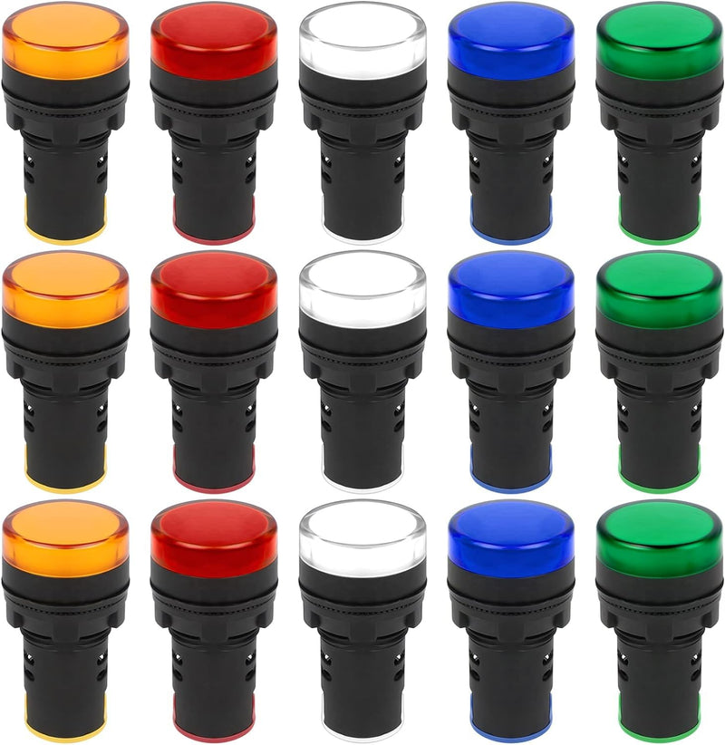 Ticeed Pack of 15 LED indicator lights 22 mm indicator light 36-230 V LED flush panel mount white yellow red blue green signal lamp indicator light lamp dashboard for telecommunications tool