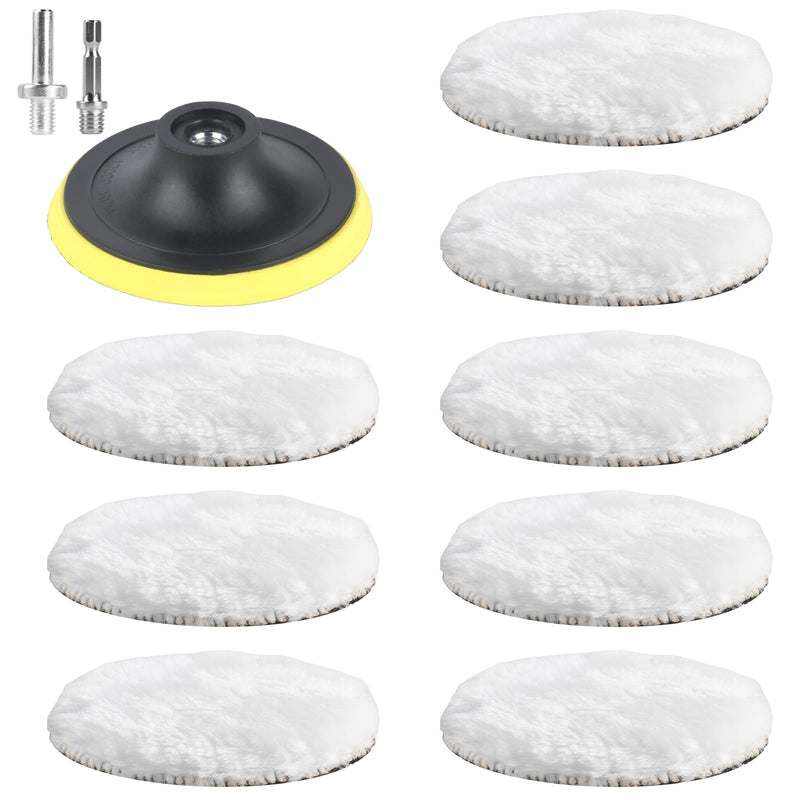 Pack of 8 wool polishing attachments, angle grinders, car polishing discs, 80 mm Velcro car polishing cap, cordless screwdriver, lamb's wool cap, polishing sponge for polishing, sanding, waxing