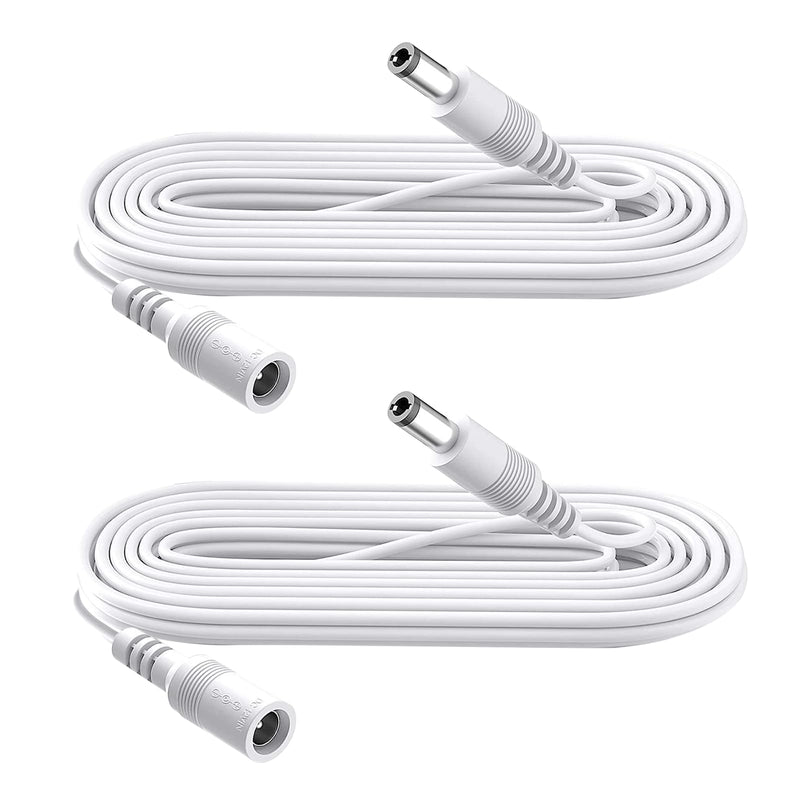 2-Pack 2 m DC Power Extension Cable, Connector 5.5 mm x 2.1 mm, Supports DC 5V 6V 9V 12V 24V, for Security Cameras, DVR, Router, Printer, LED Strip, White