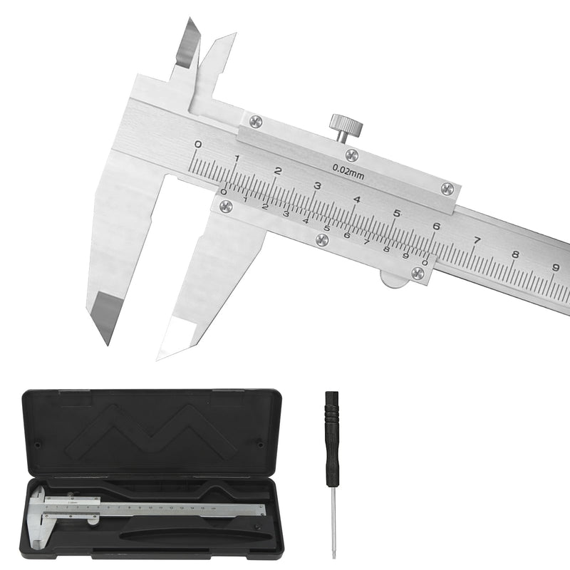 Stainless steel caliper, 150 mm precision caliper with locking screw, splash-proof and dust-proof caliper for household and industrial measurement silver
