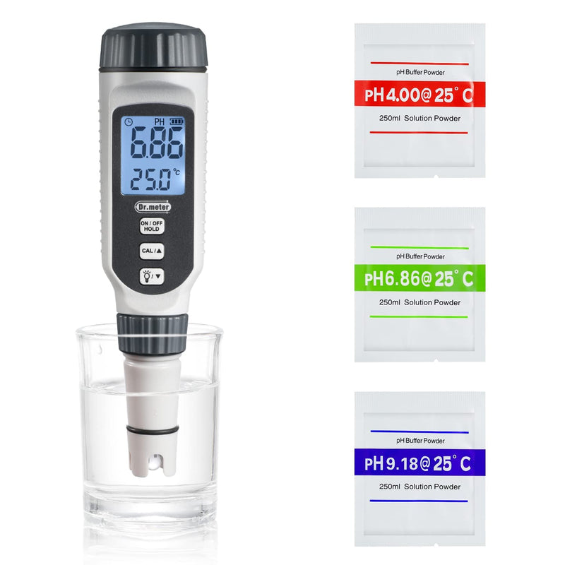 PH measuring device, Dr.meter pH meter accuracy pH ±0.01, measuring range pH 0-14, digital PH tester with LCD ideal for drinking water, swimming pool, aquarium, fish pond, pool, spa or laboratory 1