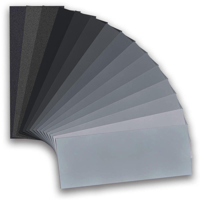 Jinpojun sandpaper set [23 x 9 cm], 15 pieces, grit size from 80 to 3000, wet and dry, professional sandpaper for car, wood, furniture, stone, paint, metal, glass