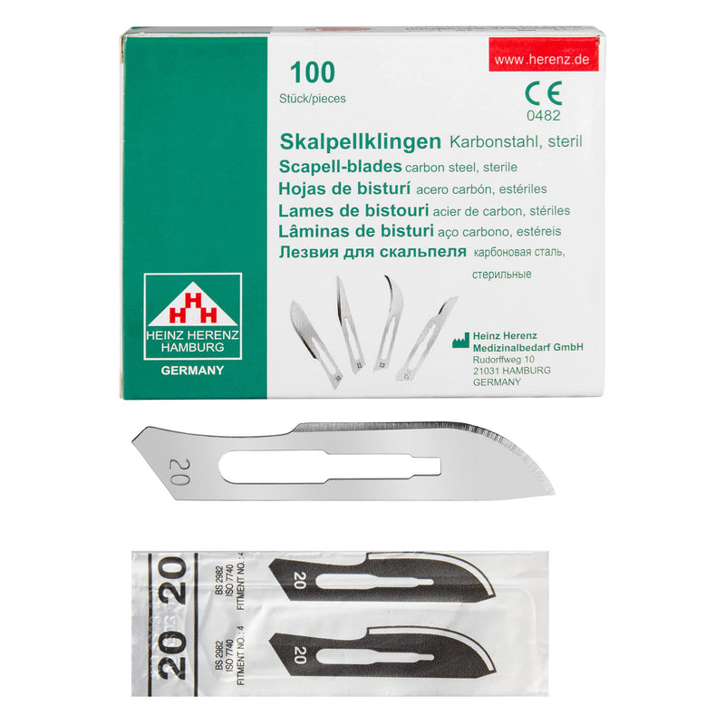 Shehadeh - 100 pieces of scalpel blades figure 20 for scalpel holder No. 4 - individually sterile packed