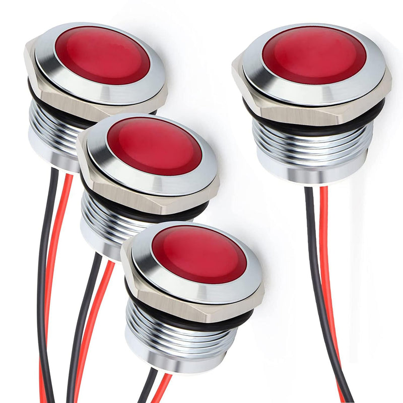 Formed 4 pieces 110V-230V 20mA energy saving indicator, metal indicator lamp, waterproof signal lamp, hole size 16 mm, red LED (head with spherical surface) Red (230 V)