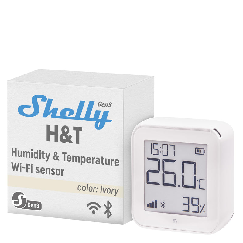 Shelly H&T Gen 3 Ivory | Wi-Fi and Bluetooth Temperature & Humidity Sensor | Home automation | No hub required | Long battery life | Wall mounting possible