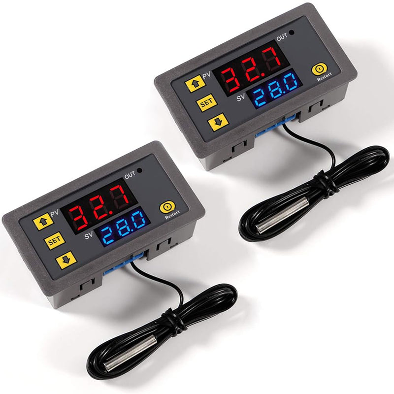 Greluma 2 Pcs W3230 DC 12V Digital Temperature Controller, 20A LED Display, Thermostat Control Switch with NTC 10K Sensor Probe, Range from -50℃ to 110℃