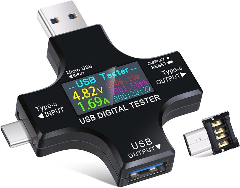 Avatcen 2 in 1 USB Tester Meter USB C Current Meter Display LCD Digital Multimeter Power Meter, Power Meter, Voltage Voltmeter, Current, Capacity Detector, USB Cable TesterDC3.6-30V/0-5.1A