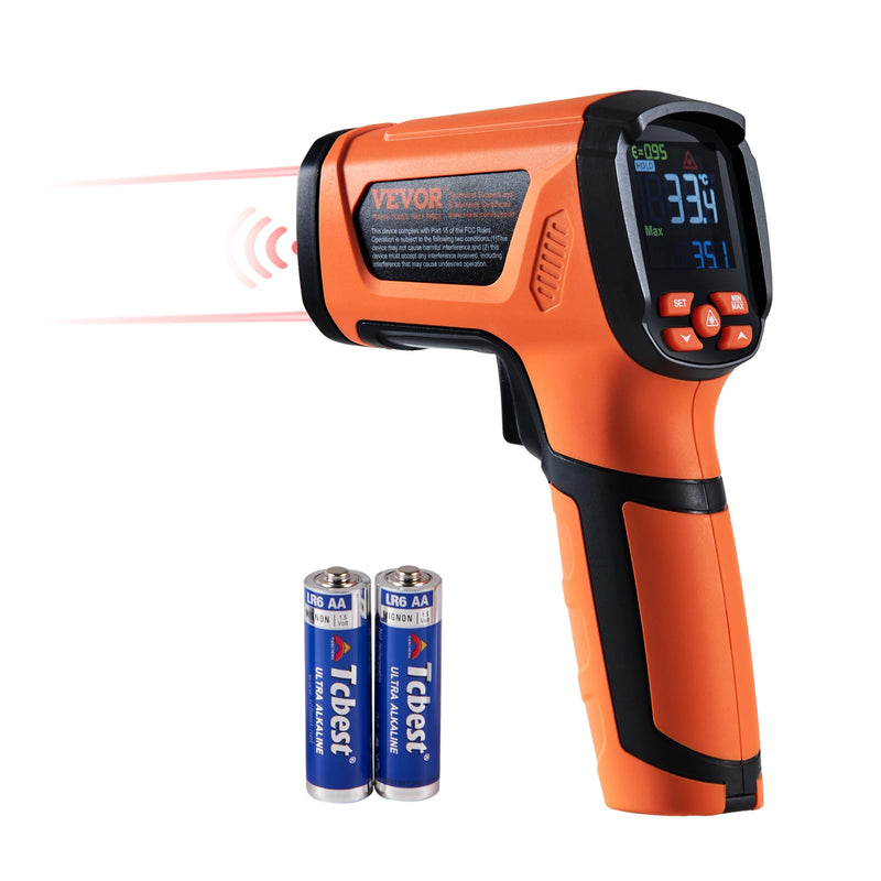 VEVOR Infrared Thermometer IR 50:1 Pyrometer -40°C to 1500°C Laser Temperature Meter 180 x 120 x 60 mm Temperature Meter Non-Human Body Thermometer for Cooking/Barbecue/Freezer/Industry