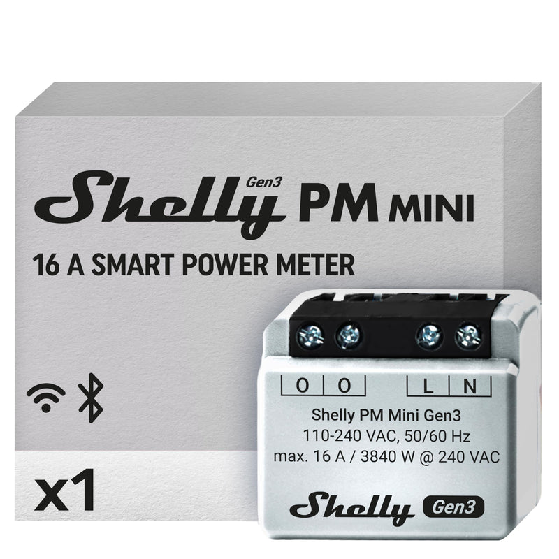 Shelly PM Mini Gen 3 | Smart Wi-Fi and Bluetooth power meter 1 channel 16 A | Home automation | Compatible with Alexa and Google Home | iOS Android app | No hub required. Single pack
