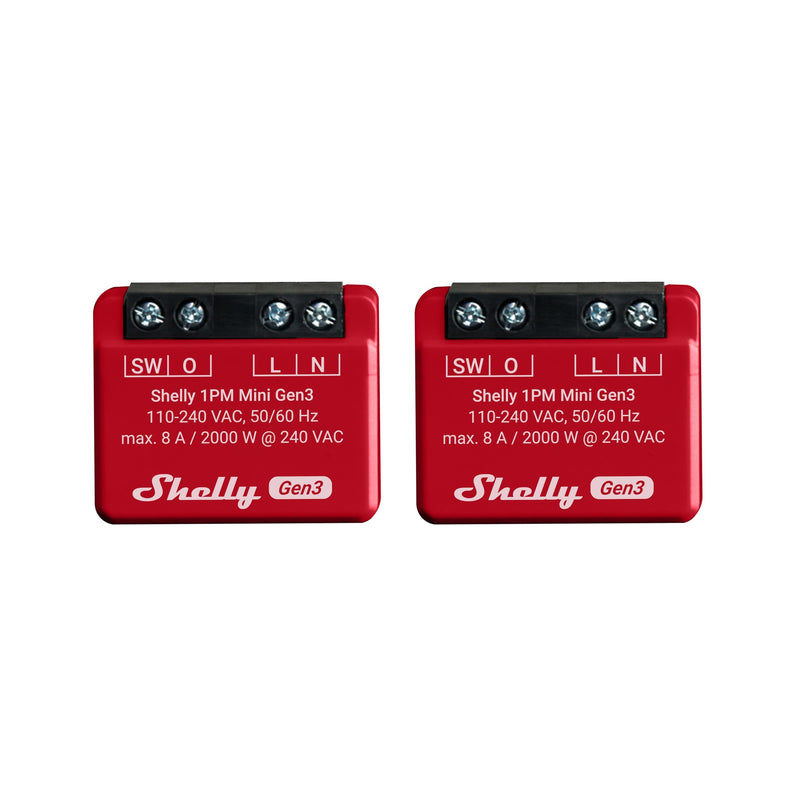 Shelly 1PM Mini Gen3 | WiFi and Bluetooth Smart Switch Relay, 1 Channel 8A with Power Measurement | Home automation | Compatible with Alexa and Google Home | iOS Android app (2-pack) twin pack