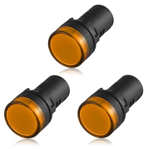 Pack of 3 22 mm LED Indicator Light - AC 220 V LED Indicator Signal Light, Flush Panel Indicator Lights (Yellow) Yellow 3stk