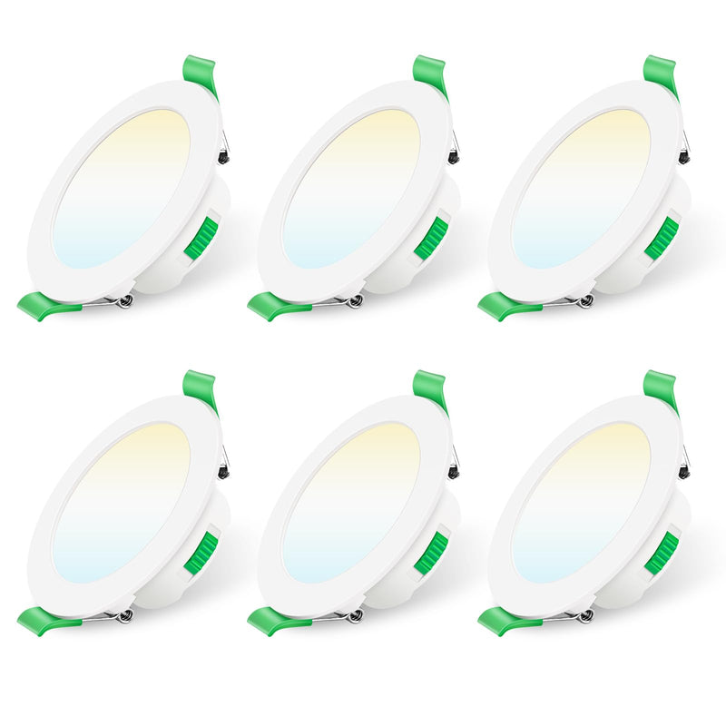 ALUSSO LED recessed spotlight 230V dimmable 68mm 7W ultra flat IP44 LED spots warm white neutral white cold white ceiling spots for bathroom kitchen living room, white, set of 6 round white