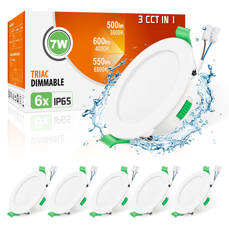 ALUSSO LED recessed spotlights 230V dimmable flat LED spots 7W IP65 ceiling spots 68mm warm white neutral white cold white recessed lights for bathroom kitchen living room, white, set of 6 round white
