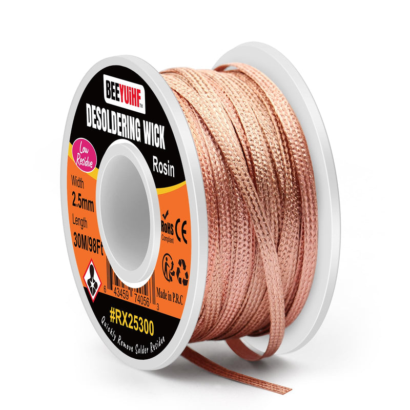 BEEYUIHF Desoldering Braid, 30M - 98ft Desoldering Wire, 2.5mm No-Clean Solder Desoldering Braid, Wicks Strands for Desoldering, Desoldering Wick for Removing Solder for Disassembling Electrical Components 30m Spool 30M - 98ft Length