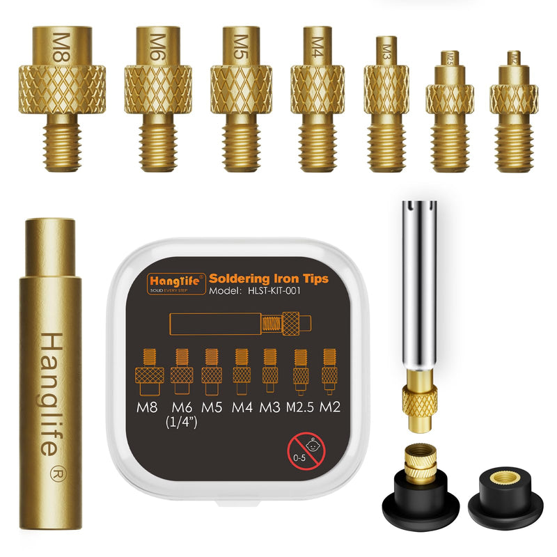 HANGLIFE Soldering Tips Melting Aid for Thread Inserts / Melting Nuts M2 M2.5 M3 M4 M5 M6 M8, Soldering Iron Tips Compatible with 900M, T18, Weller ST Series Soldering Tips - 3D Printer Accessories Tip Change - 7 Sizes