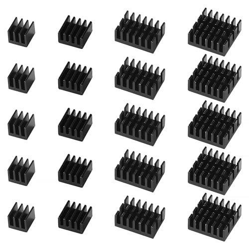 VooGenzek 20 Pieces Aluminum Heatsink Kit, Radiator Fin Heatsink, Heatsink, Cooler, with Heat-Conducting Special Adhesive Film, for Cooling Electronic Components, Black Black - Multiple Sizes - 20 Pieces