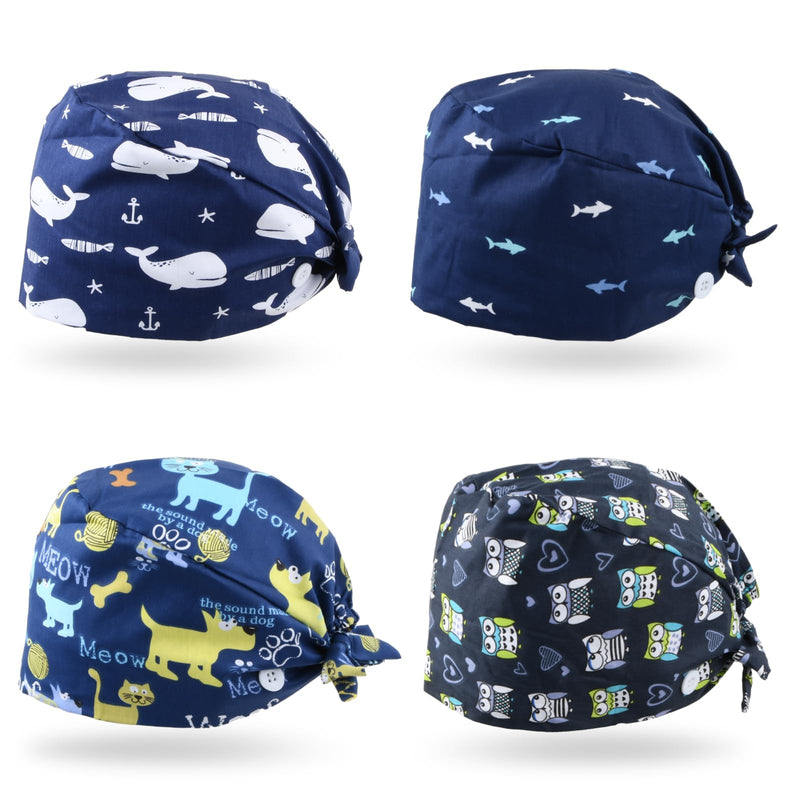 Surgical Cap Cotton Exfoliating Hat with Sweatband and Buttons Surgical Hat Dust Cap Adjustable Bandana Cap Chef Hat for Men and Women