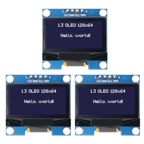 3 x 1.3 Inch OLED Display I2C 128 x 64 Pixel I2C Screen Display Module, OLED Display Module for Arduino (White Sign) White