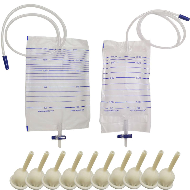 Condom Catheter External Self-Sealing Set Urinal Condom for Men + Urine Bag (30 mm/1.18 Inches) 1000+2000ML-30MM