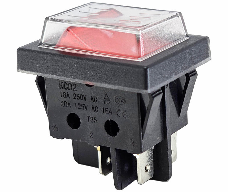 Rocker Switch with Waterproof Cover 2-Pin (4pin) 16 A 250 VAC 30 x 22 mm Red Rocker Illuminated