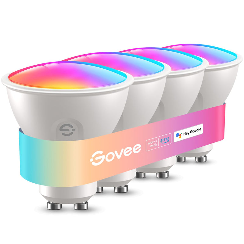 Govee GU10 Light Bulb, LED, RGBWW, Smart Bulb, Works with Matter, Alexa, Google Home, 400 lm, Wi-Fi, LED Lamp, Dimmable, Color-Changing, 56 Scenes, Synchronization with Music, Pack of 4