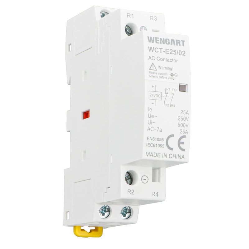 Wengart WCT-E25 DC Contactor 24 V, 2-Pin Normally Closed (2NC), 25 A Installation Contactor for DIN Rail, Hum-Free & Energy-saving, Optimised for 24 V DC System Control Panel 2NC_DC24V