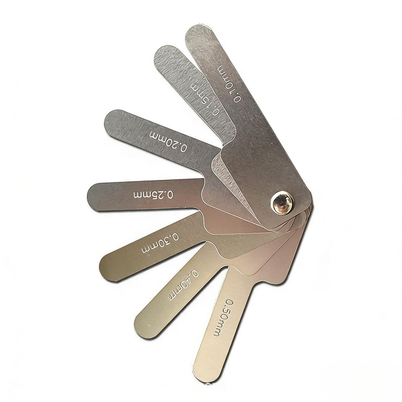 Valve feeler gauge, 7 blades 0.1-0.5mm interdental gauge, valve clearance gap width measuring tool, stainless steel curved feeler gauge precision gauge, for tooth contact measurement