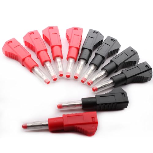 RUNCCI-YUN 10pcs 4mm Insulated Banana Plugs Solder Retractable Banana Plug Stackable for Multimeter Tips (Red Black