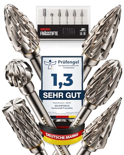 Eagle Focus Carbide Burr [Universal] 6 Metal Cutters - 3 mm Shank | Carbide Milling Cutters - Metal Cutters - Milling Pins for Metal - Metal Milling Cutter - Dremel Cutters - Milling Drills for Precise Milling - Set of 6 (6 mm head)