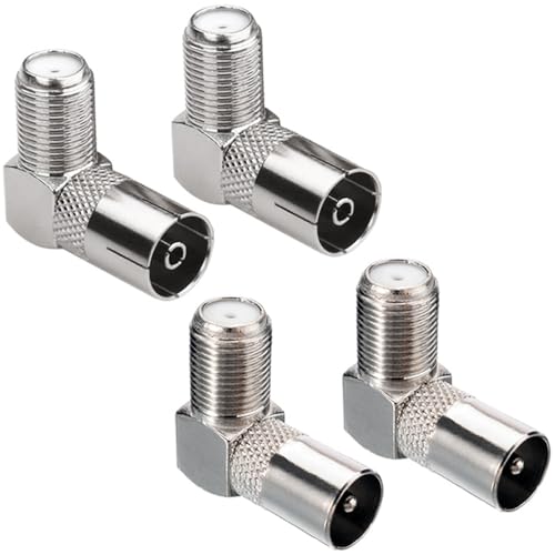 Greluma 4pcs 90 Degree F Type Female to PAL Male/Female Right Angle Satellite Antenna RF Coaxial Adapter F TV Connector Angle-4
