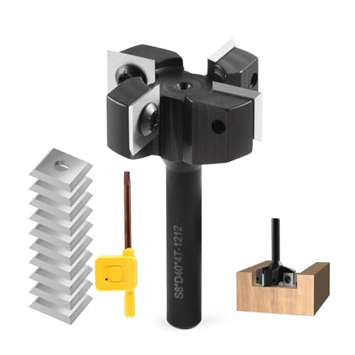 Face Cutter 8 mm Shank 4 Flutes with 10 Interchangeable Carbide Blades (12 x 12 x 1.5 mm), Diameter 40 mm, CNC Plate Cutter Cleaning Cutter for Router Woodworking (D=40 S=8) S=8,D=40