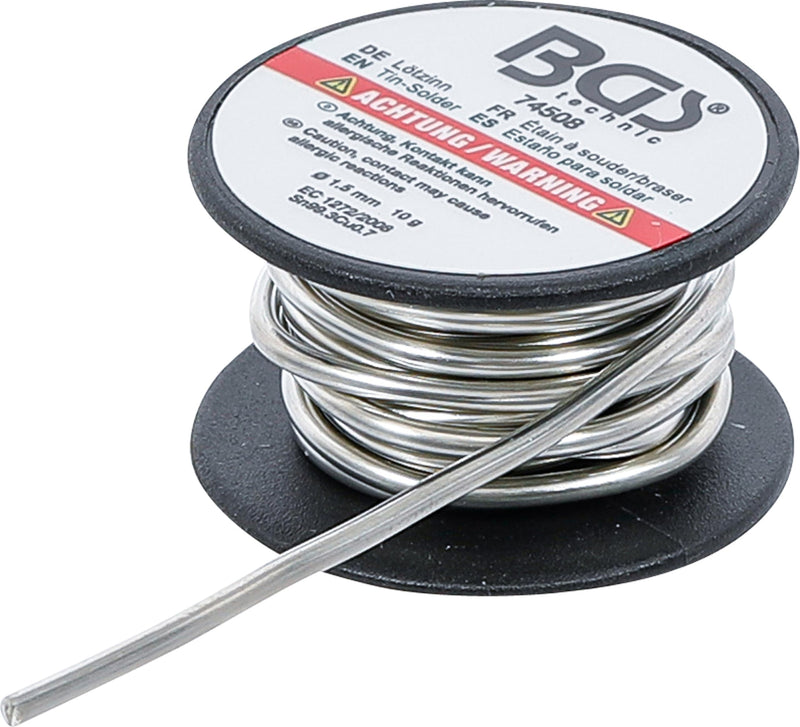 BGS 74508 | Solder | Roll | Lead-Free | Diameter 1.5 mm | 10 g | For printed circuit boards | Sn99.3Cu0.7 | Melting point 217 - 227 °C | Good flow properties | High conductivity Solder, diameter 1.5 mm