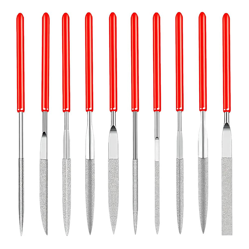 Treki Mini Diamond Needle Files Set 2 x 100 mm Small Key File in 10 Models, Fine File Set of 3D Printer Accessories, Mini File Set for Filing Wood, Jewellery, Metal, Plastic, Model Making, Pack of 10