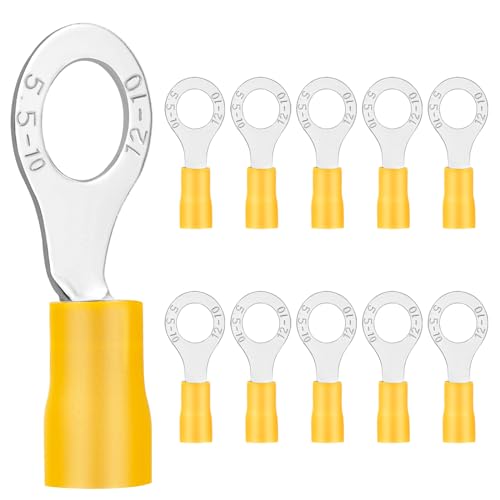 10 x Ring Cable Lugs 4-6 mm² Yellow Hole Diameter M10 Cable Lugs Crimp Connector Partially Insulated PVC Cable Connector Made of Tin-Plated Copper 4 - 6 mm², M10