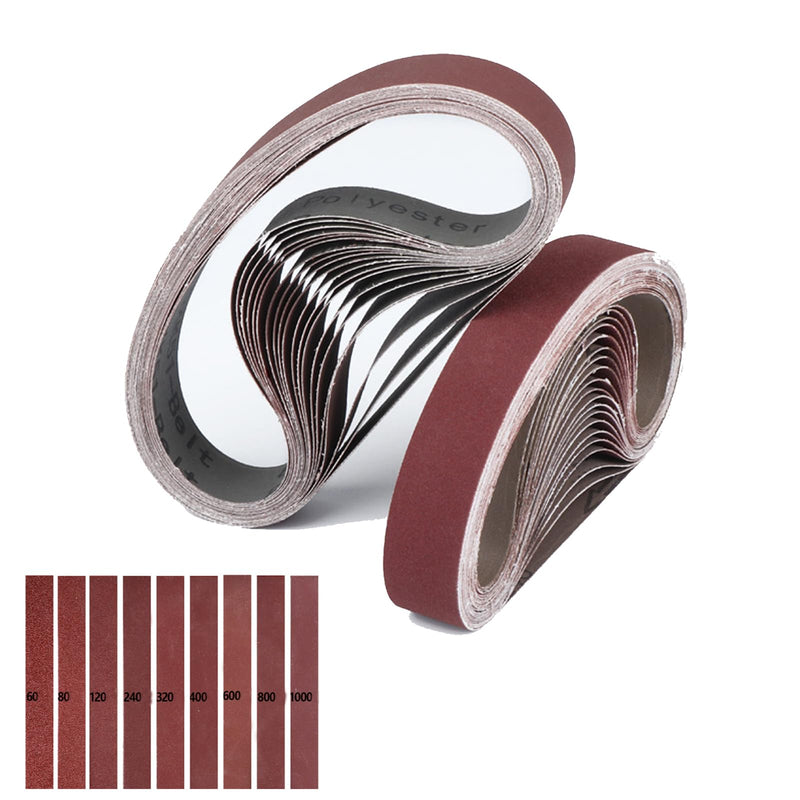 Pack of 10 Sanding Belts 1.2 x 15 Inch for Mini Belt Sander, Belt Sander Belts 60 80 120 240 320 400 600 800 1000 Assorted Grits, for Sanding Wood, Metal and Paint