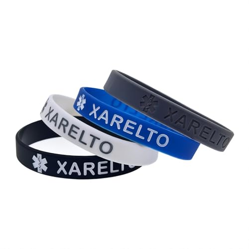 Xarelto Medical Alert Bracelet, Xarelto Medical Alarm Detection, Bracelets for Men and Women, Outdoor Sports, Elastic Bracelets, Pack of 4, One Size, Silicone, No Gemstone