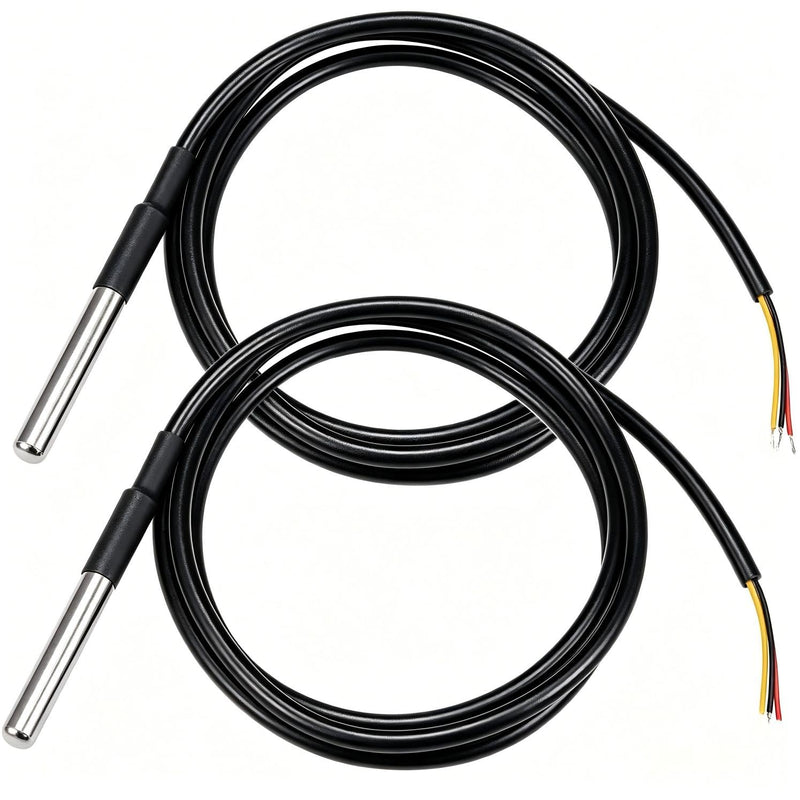 Pack of 2 Digital Temperature Sensors, Stainless Steel Temperature Sensor, Waterproof Probe, Temperature Sensor Cable for Temperature Monitoring