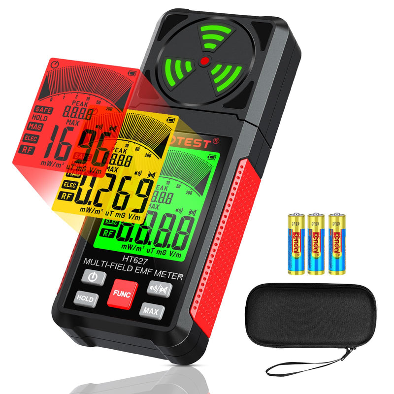 YOJOCK EMF Meter 3-in-1 Radiation Meter and Radiation Detector with Data Hold and Maximum Value Memory, Measures EMF, RF, MF, WiFi and Electrosmog, for Home and Outdoor, Red 2-red