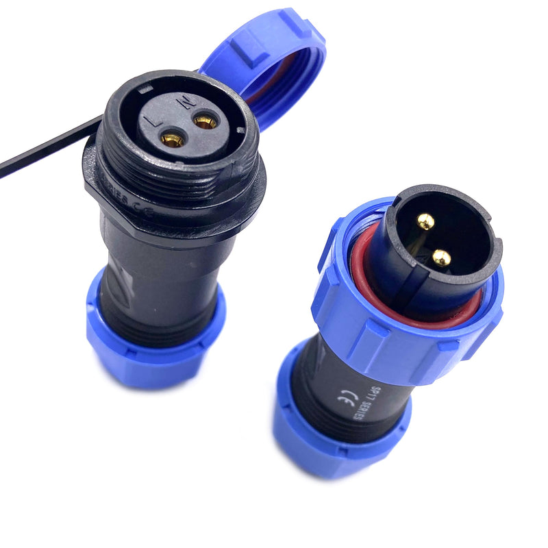 Connector Plug Aviation Plug SP17 2-Pin IP68 2 Pin Solderless Aviation Plug Waterproof and Dustproof Aviation Plug for Outdoor Lamps Uses 500V 10A (14AWG Cable Screw Crimp) SP17 2Pin