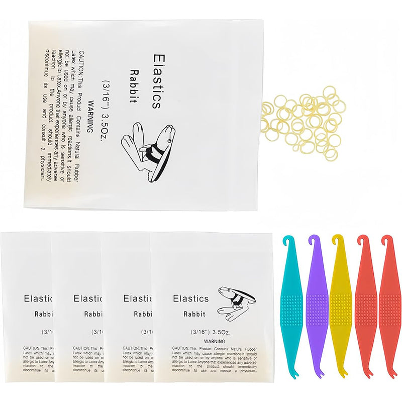 Orthodontic Braces with 5 Placements, 500 Pieces Orthodontic Elastic Rubber Bands for Braces, Dental Gaps, Crooked Teeth