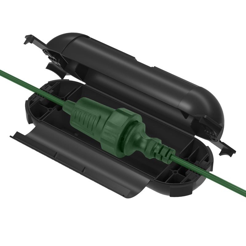 BN-LINK Outdoor IP44 Waterproof Safe Box, Garden Cable Box Waterproof for LED Chain, 20 x 8 x 7.6 cm, Protective Box for Extension Cable, Power Tool, Lawnmower (1PK Black) 1PK Black