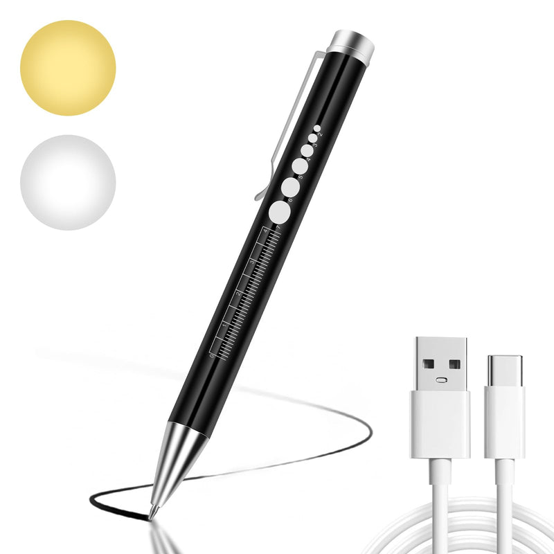 Flintronic Pupil Light Medicine, Diagnostic Light Nurse Emergency Service Accessories, with Pupil Meter & Ruler & Writeable Lead, USB LED Pen Lamp for Nurse Doctor 1 piece black