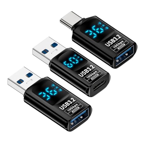 chenyang 3 Pack USB Digital Display Adapter, USB 3.2 10Gbps PD 36W/60W Data Transfer Quick Charge Power Meter Tester Converter Adapter Combination 1
