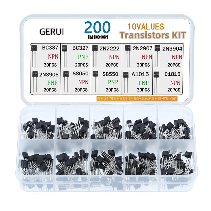Transistor Assortment Kit 10 Values 200pcs PNP NPN Transistors | BC377 BC327 2N2222 2N2907 2N3904 2N3906 S8050 S8550 A1015 C18150 TO-92